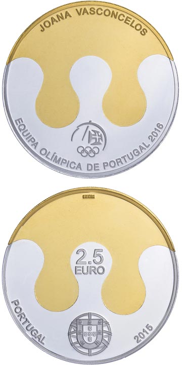 Image of 2.5 euro coin - Olympic Games - Rio 2016 | Portugal 2015.  The Silver coin is of Proof, BU, UNC quality.