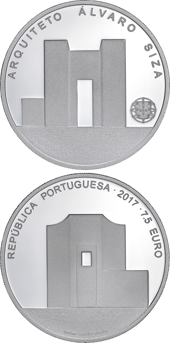 Image of 7.5 euro coin - Arquiteto Álvaro Siza | Portugal 2017.  The Silver coin is of Proof quality.