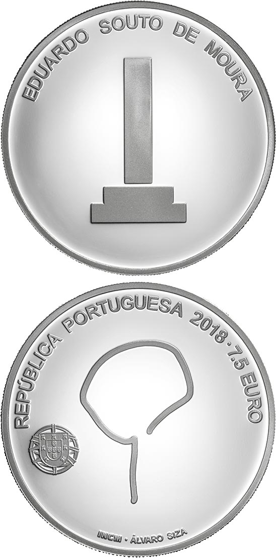 Image of 7.5 euro coin - Souto Moura | Portugal 2018.  The Silver coin is of Proof, BU quality.
