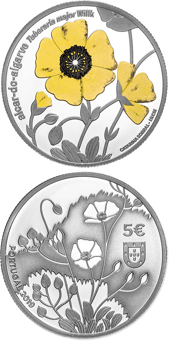 Image of 5 euro coin - Endangered Flora Species — Tuberaria Major | Portugal 2019