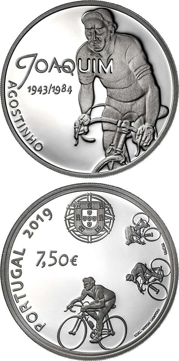 Image of 7.5 euro coin - Joaquim Agostinho | Portugal 2019.  The Silver coin is of Proof, UNC quality.