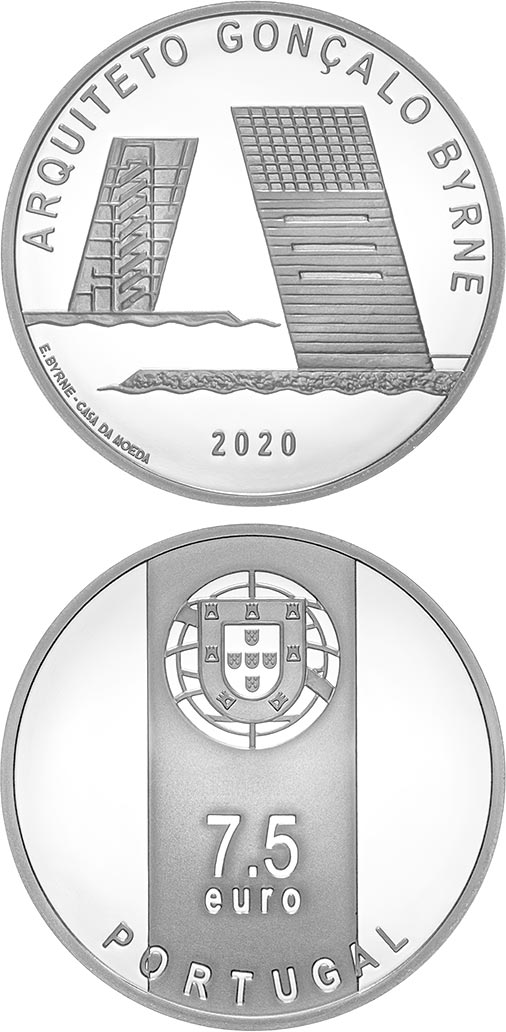 Image of 7.5 euro coin - Gonçalo Byrne | Portugal 2020.  The Silver coin is of Proof, UNC quality.