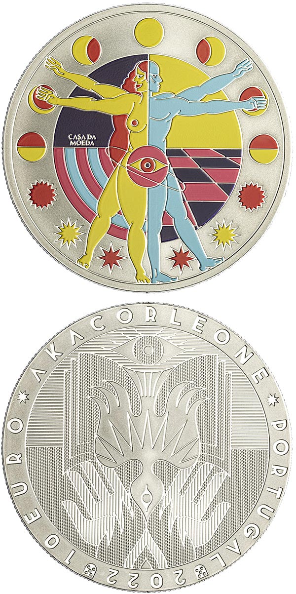 Image of 10 euro coin - Akacorleone - Contemporary Urban Art | Portugal 2022.  The Silver coin is of Proof, UNC quality.