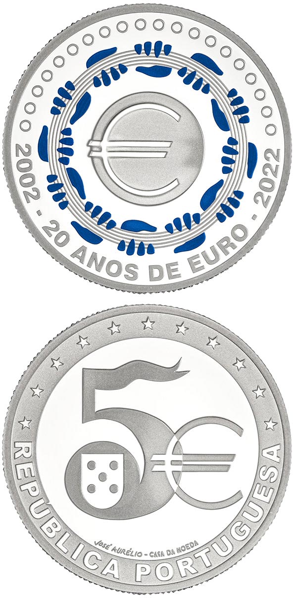Image of 5 euro coin - 20 years of the Euro | Portugal 2022