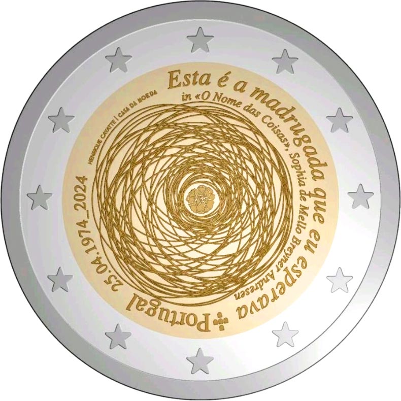 Image of 2 euro coin - 50th anniversary of the revolution of 25 April 1974 | Portugal 2024