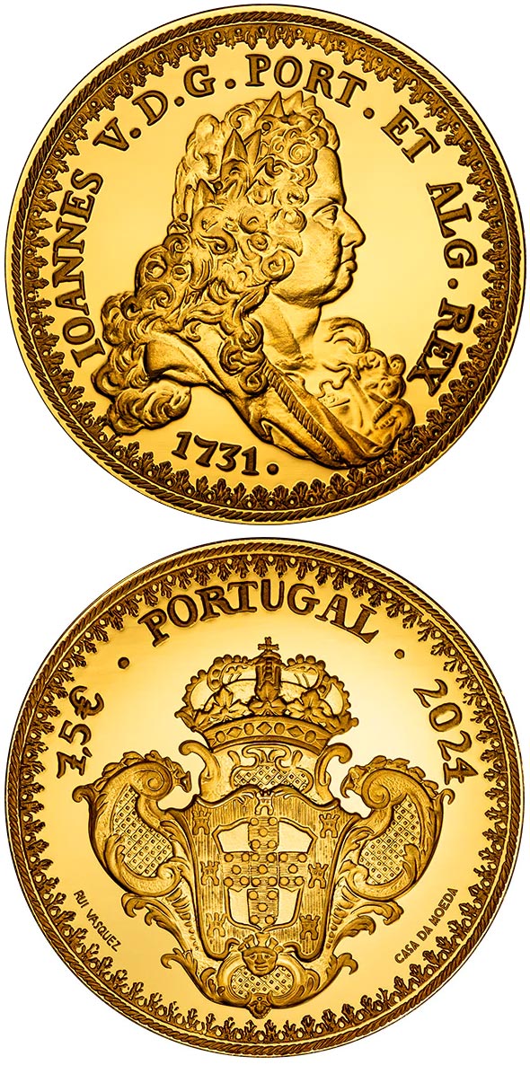 Image of 7.5 euro coin - 24 Escudos DOBRA | Portugal 2024.  The Gold coin is of Proof quality.