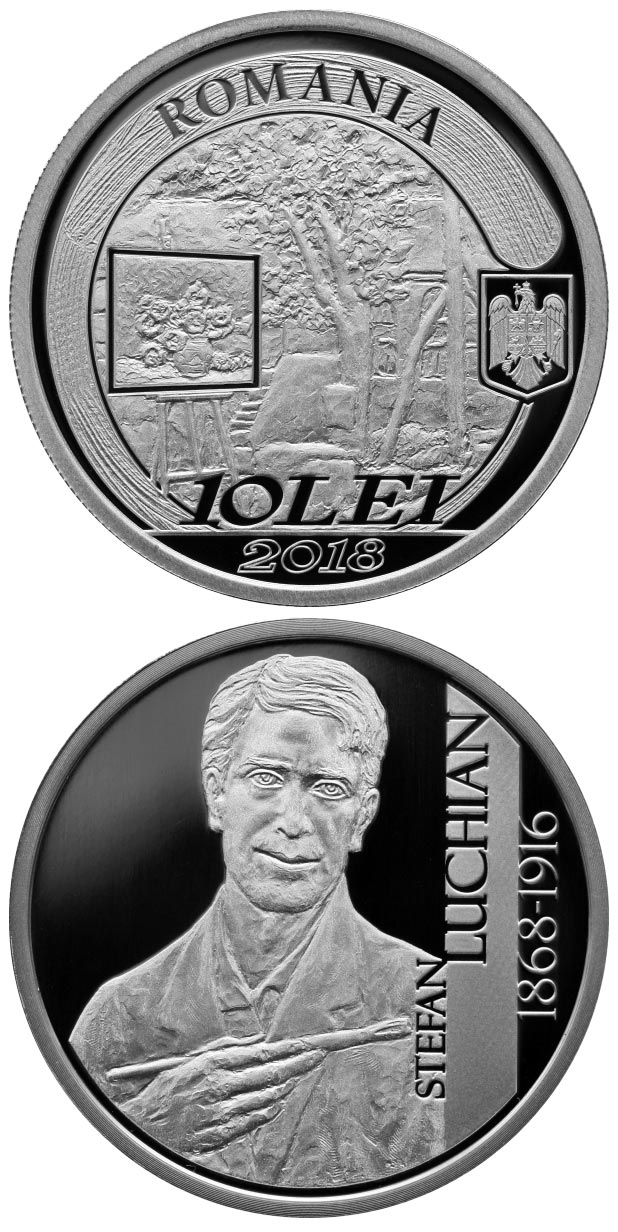 Image of 10 leu coin - 150 years since Ștefan Luchian’s birth | Romania 2018.  The Silver coin is of Proof quality.