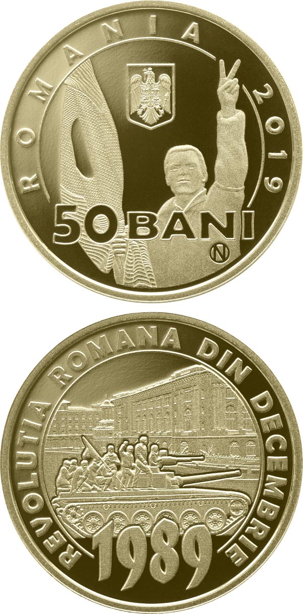 Image of 50 bani coin - 30 years since the Romanian Revolution of December 1989 | Romania 2019.  The Bronze coin is of Proof quality.