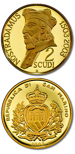 2 scudi coin 750th Anniversary of the Birth of Michele Nostradamus | San Marino 2003