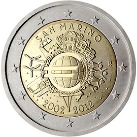Image of 2 euro coin - Ten years of euro | San Marino 2012