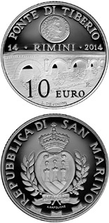 10 euro coin Bimillenary of the beginning of the works of Ponte Tiberio in Rimini | San Marino 2014