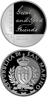 10 euro coin 150th Anniversary of the Detah of Abraham Lincoln | San Marino 2015