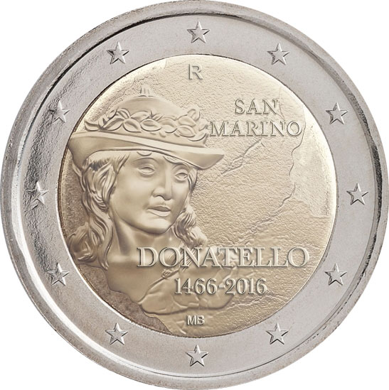 Image of 2 euro coin - 500th Anniversary of the Death of Donatello | San Marino 2016
