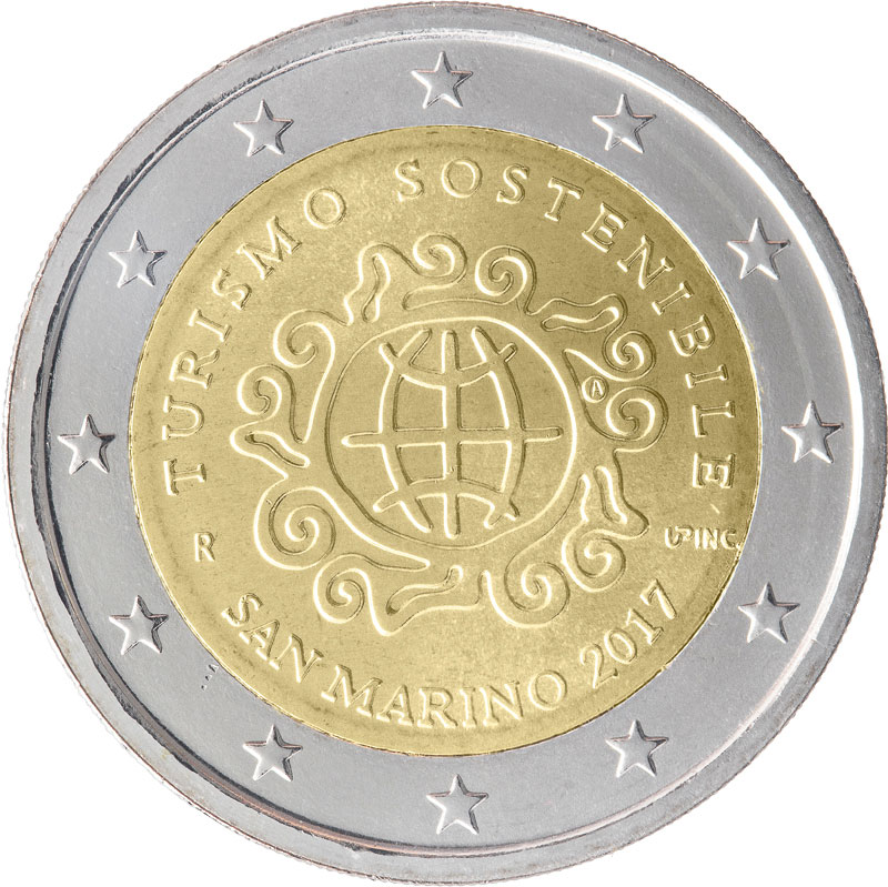 Image of 2 euro coin - International Year of Sustainable Tourism for Development | San Marino 2017