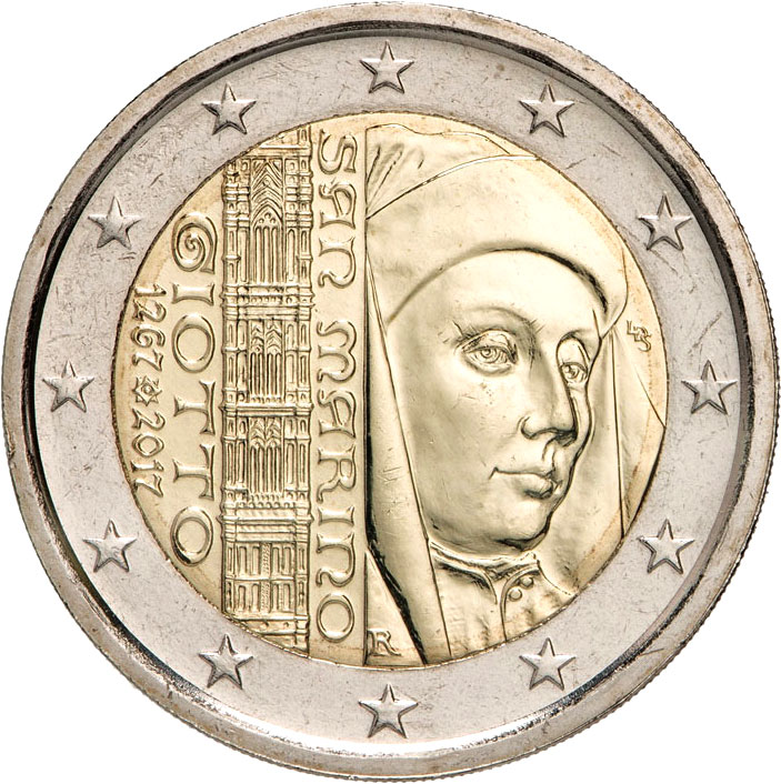 Image of 2 euro coin - 750th anniversary of the birth of Giotto | San Marino 2017