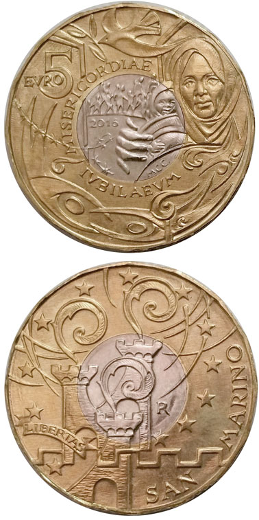 Image of 5 euro coin - Jubilee of Mercy | San Marino 2016