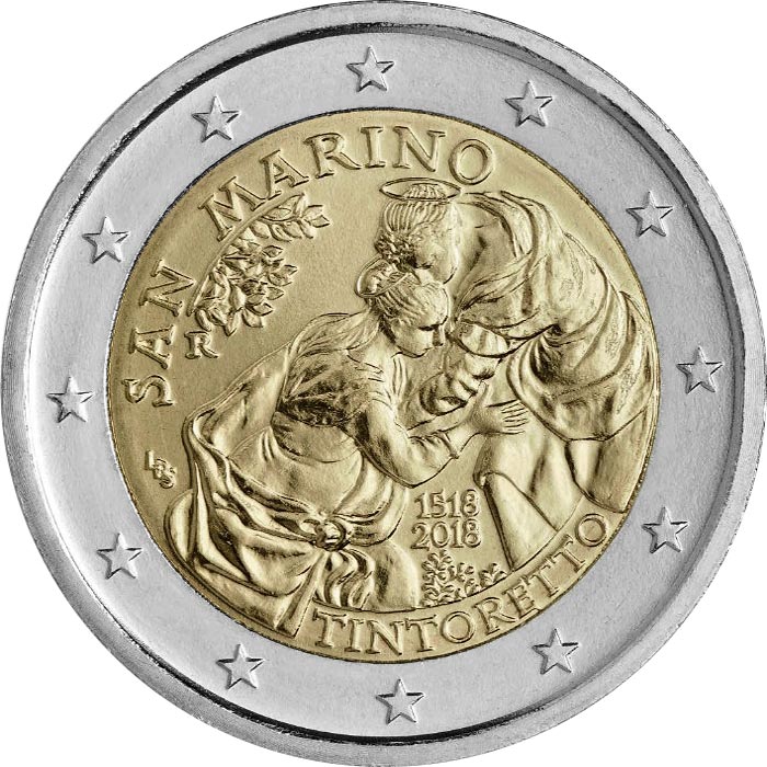 Image of 2 euro coin - 500th Anniversary of the Birth of Tintoretto | San Marino 2018