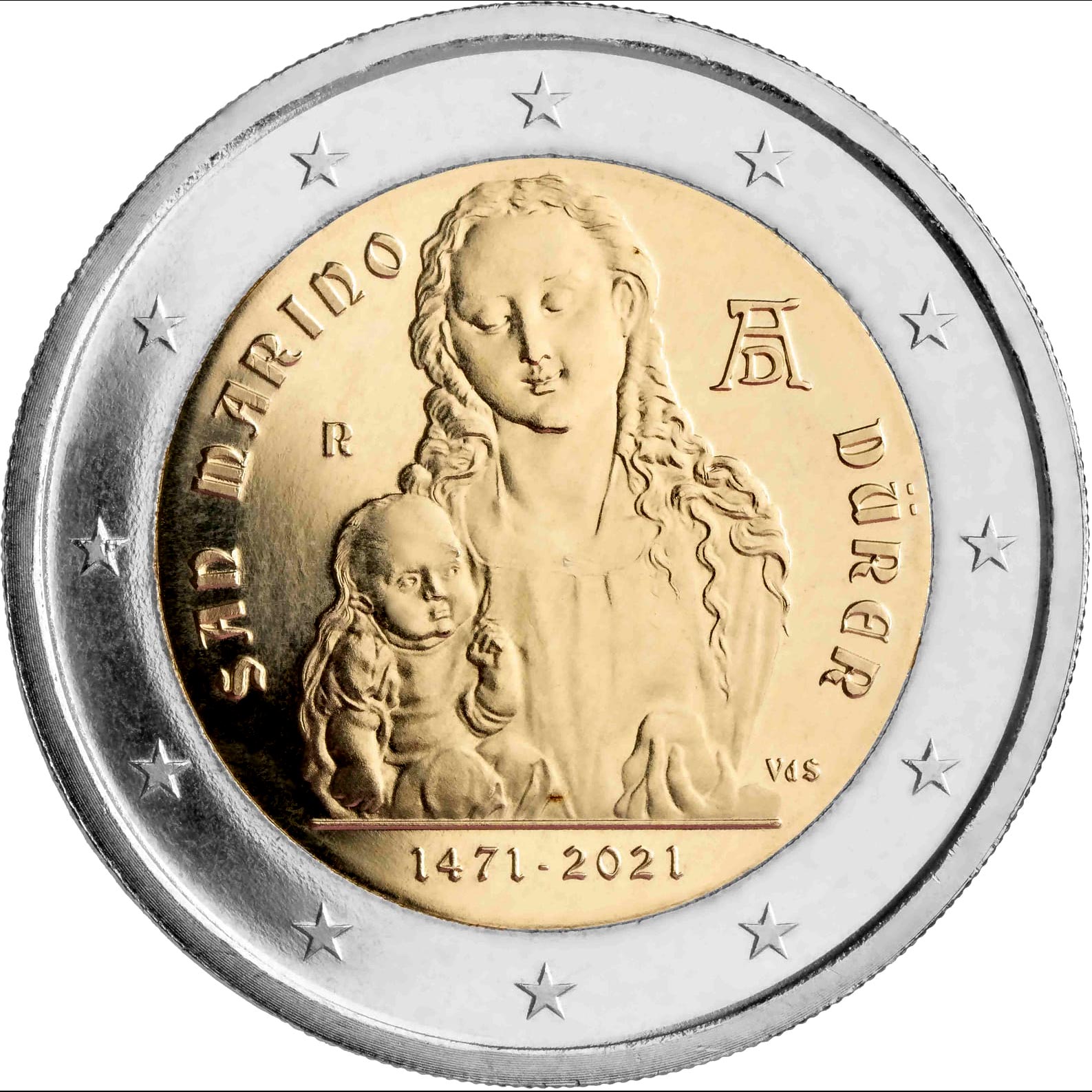 Image of 2 euro coin - 550th Anniversary of the Brith of Albrecht Dürer | San Marino 2021