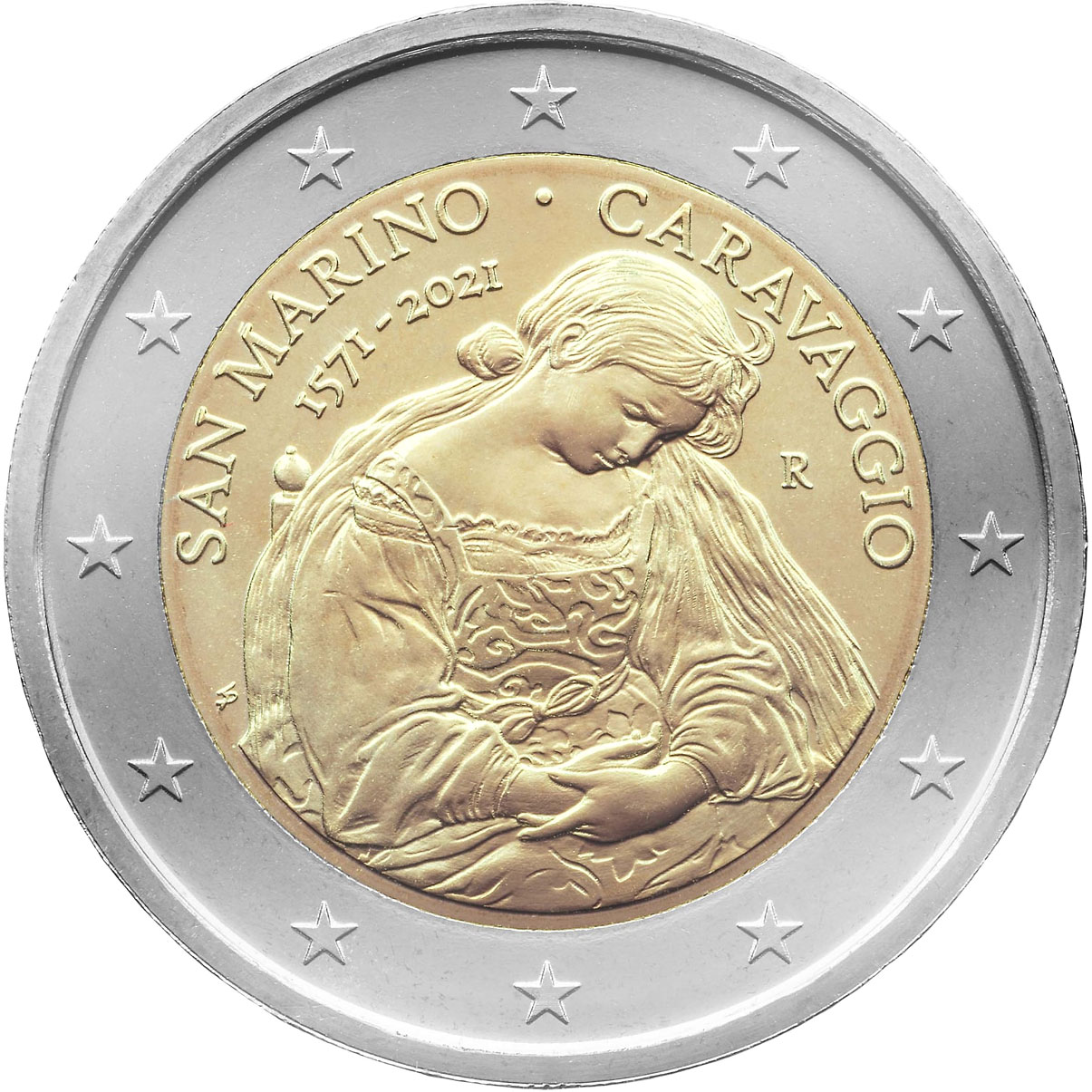 Image of 2 euro coin - 450th Anniversary of the Brith of Caravaggio | San Marino 2021