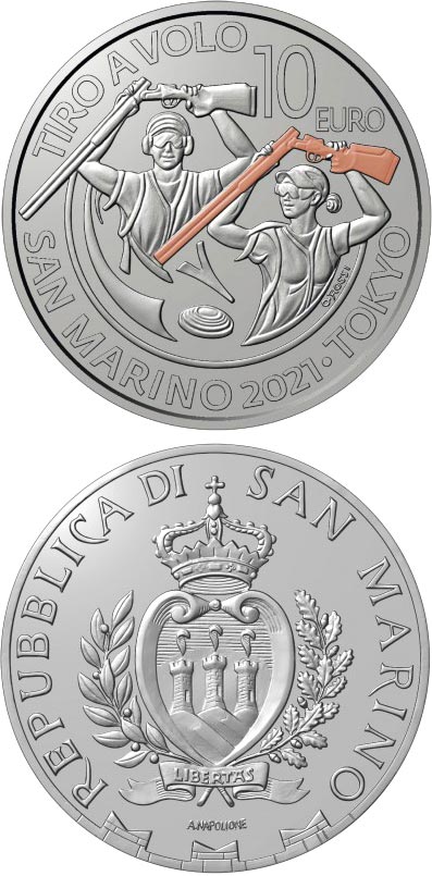 Image of 10 euro coin - Victory in skeet shooting in Tokyo | San Marino 2021