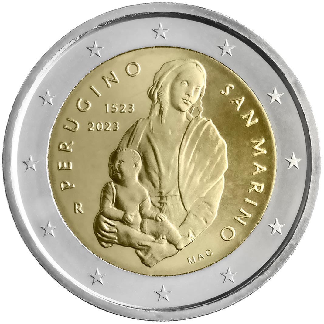 Image of 2 euro coin - 500 years since the death of Perugino | San Marino 2023
