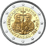 2 euro coin Príchod byzantskej misie sv. Cyrila a sv. Metoda na Veľkú Moravu - 1150. výročie | Slovakia 2013