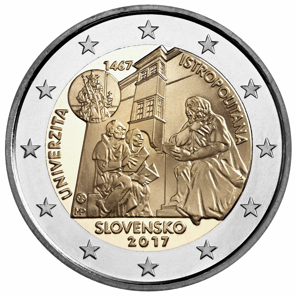 Image of 2 euro coin - 550th anniversary of the establishment of Academia Istropolitana | Slovakia 2017