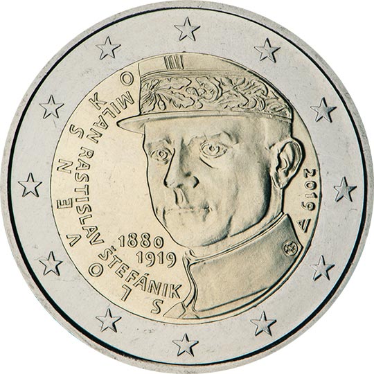 Image of 2 euro coin - 100th anniversary of the death of Milan Rastislav Štefánik | Slovakia 2019