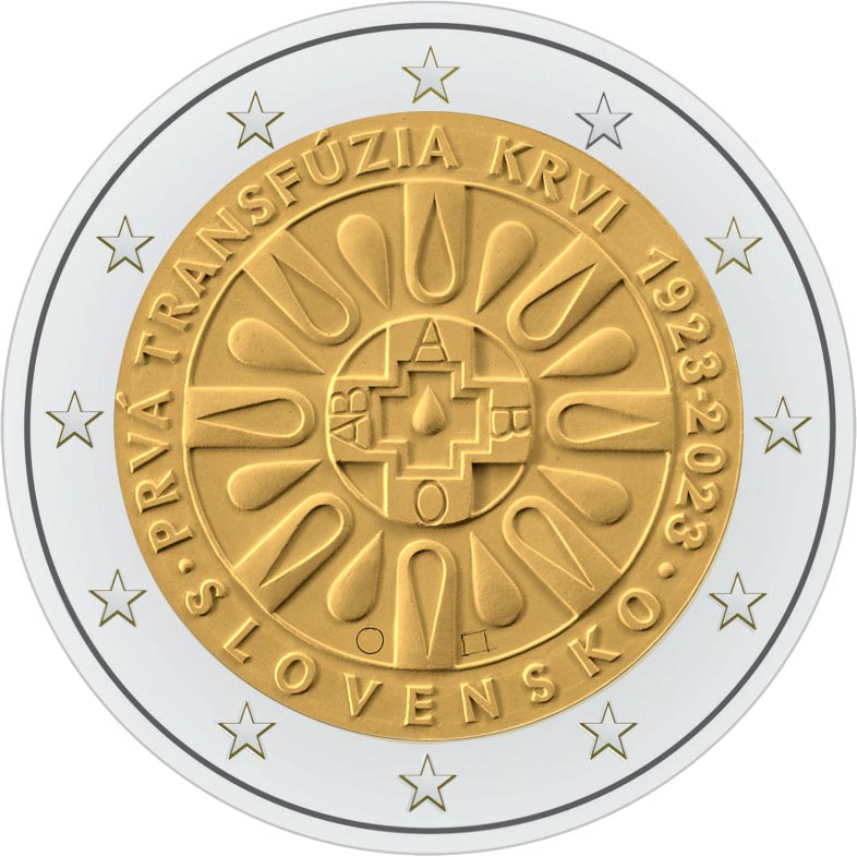 Image of 2 euro coin - 100th Anniversary of the First Blood Transfusion in Slovakia | Slovakia 2023