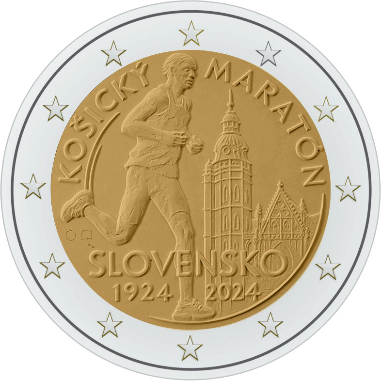 Image of 2 euro coin - 100th Anniversary of the International Marathon Run in Košice | Slovakia 2024