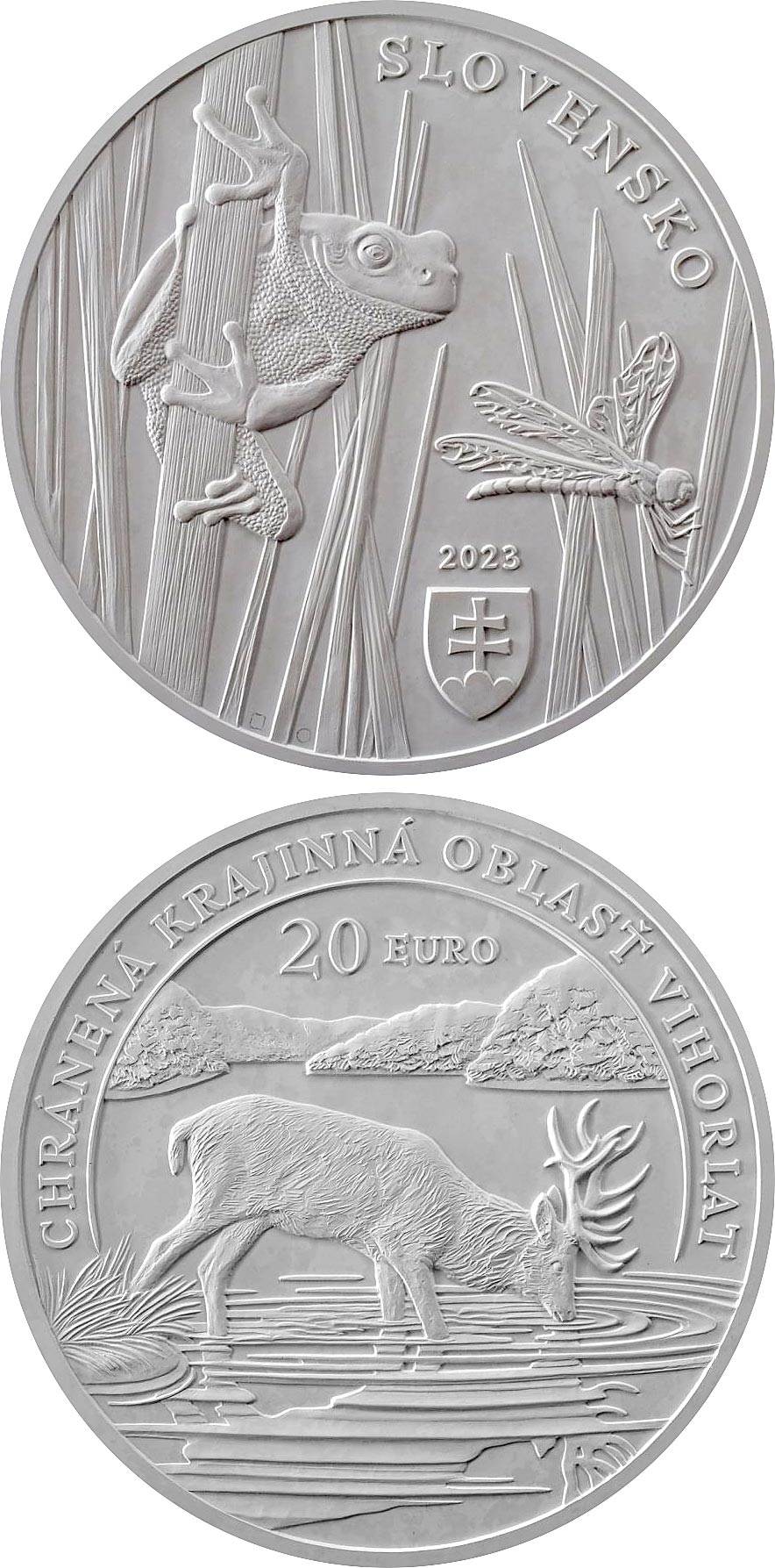 Image of 20 euro coin - Vihorlat Protected Landscape Area | Slovakia 2023.  The Silver coin is of Proof, BU quality.