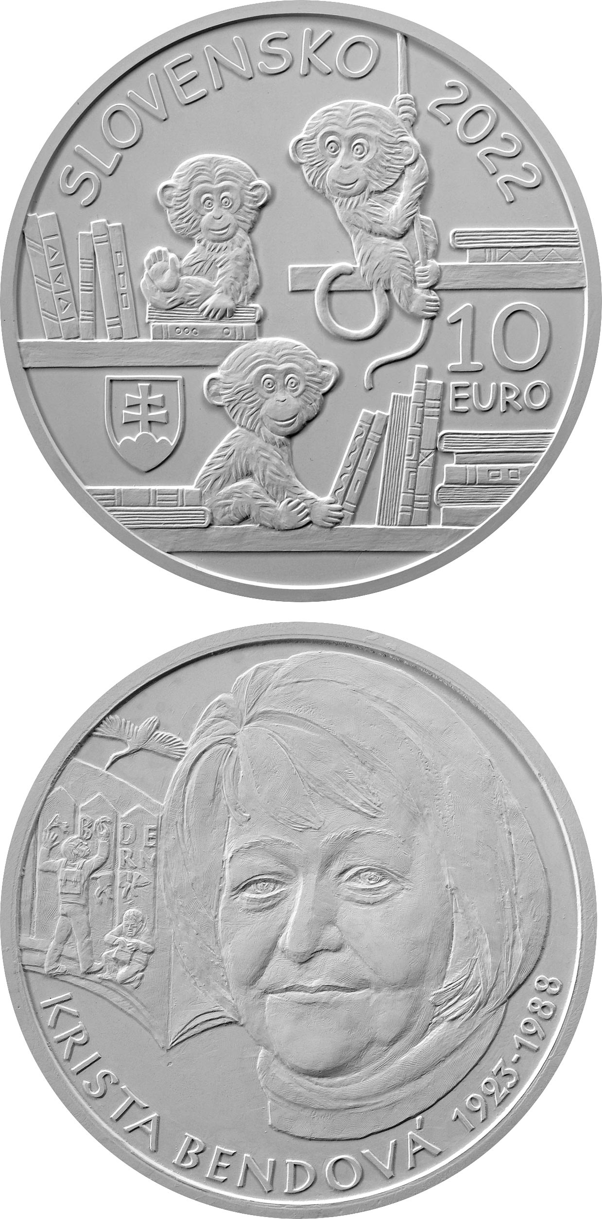 Image of 10 euro coin - 100th anniversary of the birth of Krista Bendová | Slovakia 2023.  The Silver coin is of Proof, BU quality.