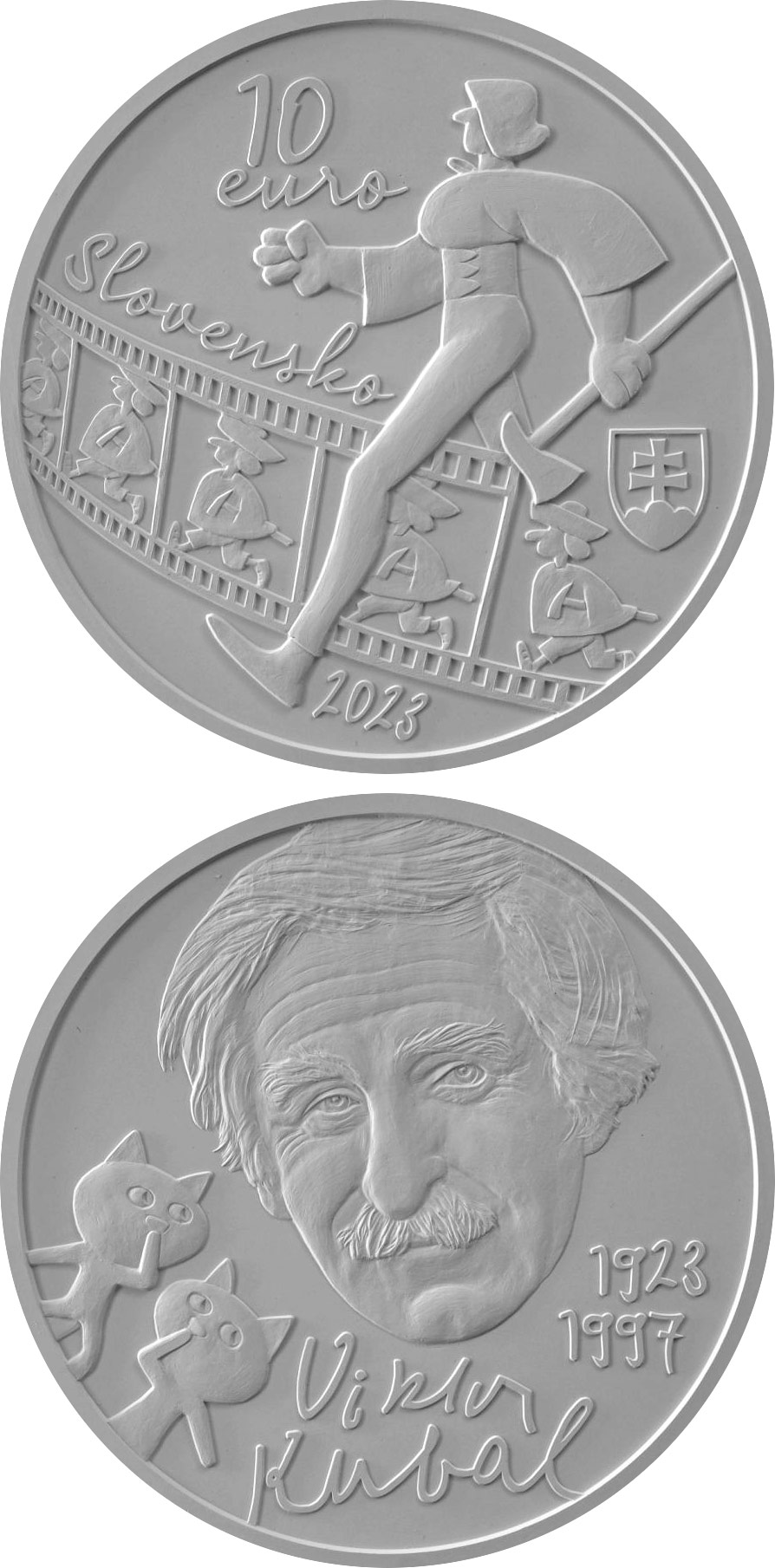 Image of 10 euro coin - 100th anniversary of the birth of Viktor Kubal | Slovakia 2023.  The Silver coin is of Proof, BU quality.
