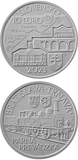 10 euro coin 150th anniversary of the opening of the steam railway between Bratislava and Trnava | Slovakia 2023
