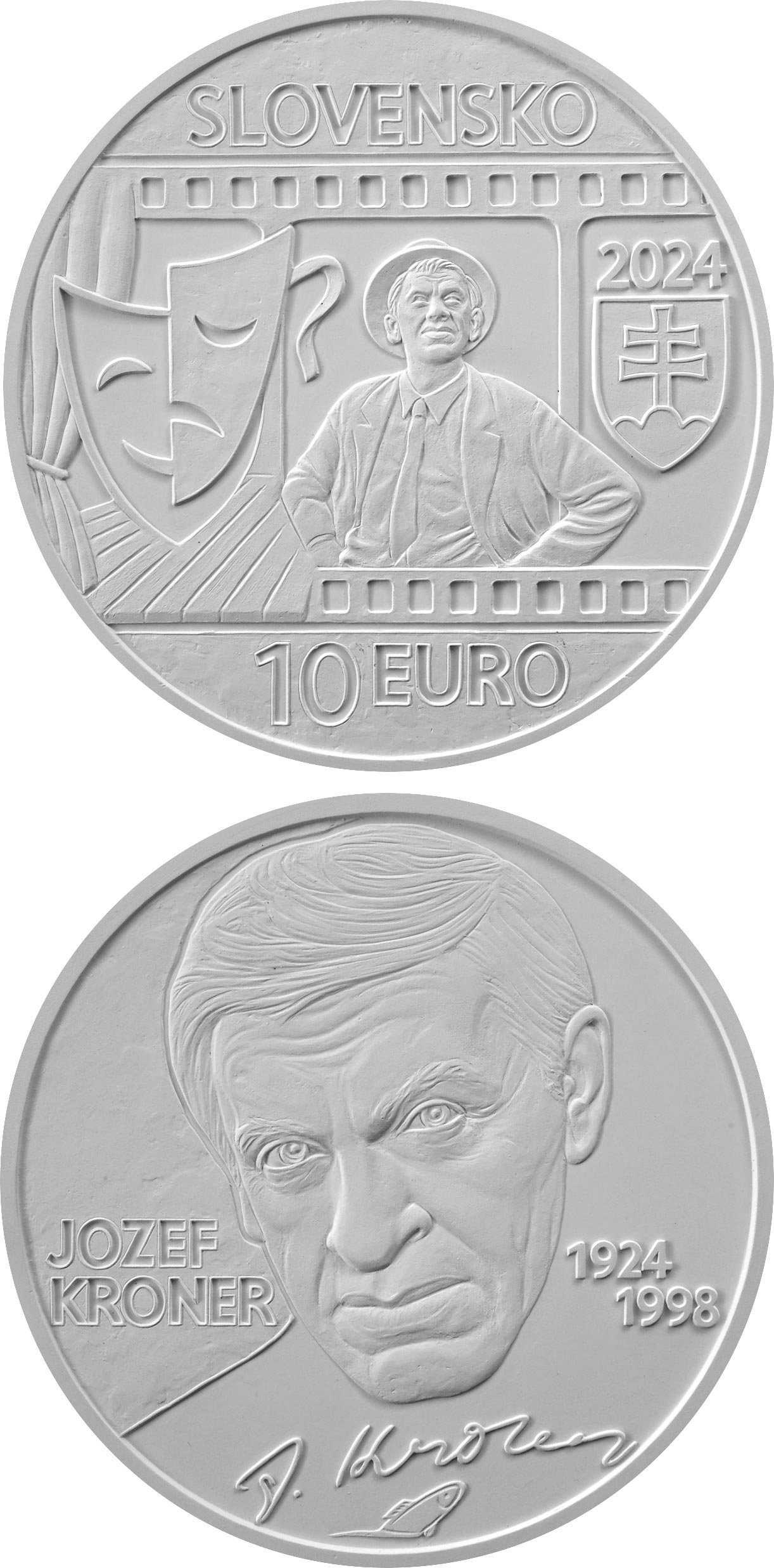Image of 10 euro coin - 100th anniversary of the birth of Jozef Kroner | Slovakia 2024.  The Silver coin is of Proof, BU quality.