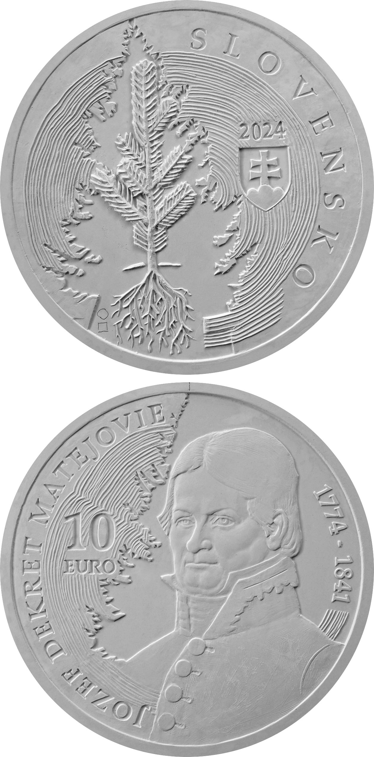 Image of 10 euro coin - 250th anniversary of the birth of Jozef Dekret Matejovie | Slovakia 2024.  The Silver coin is of Proof, BU quality.