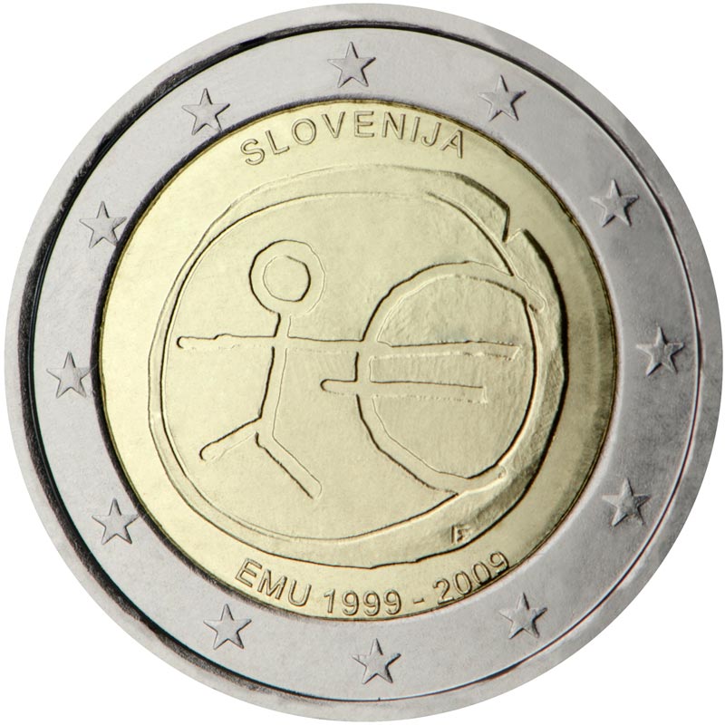 Image of 2 euro coin - 10th Anniversary of the Introduction of the Euro | Slovenia 2009