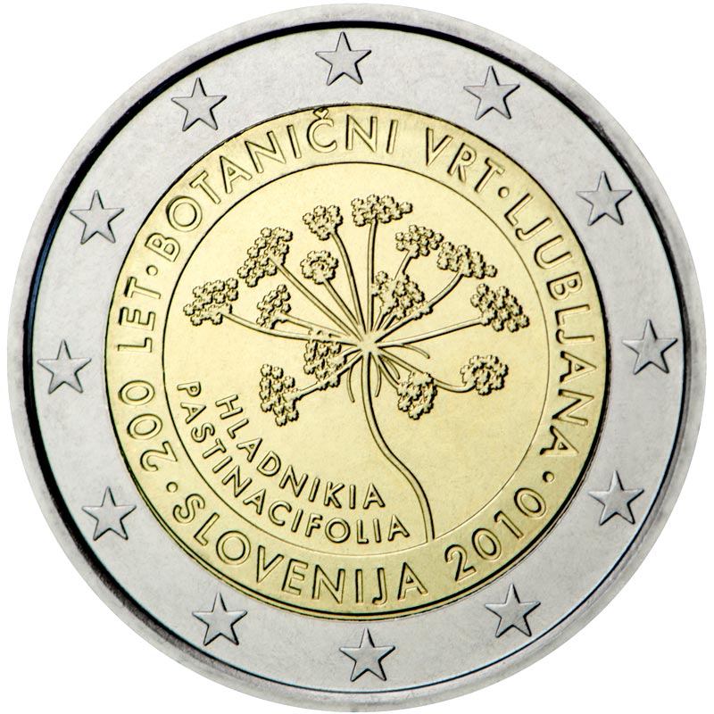 Image of 2 euro coin - 200th anniversary of the Botanical Garden in Ljubljana  | Slovenia 2010