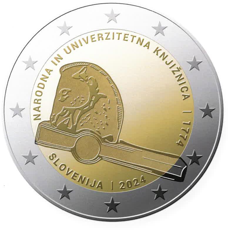 Image of 2 euro coin - 250th anniversary of the National and University Library | Slovenia 2024