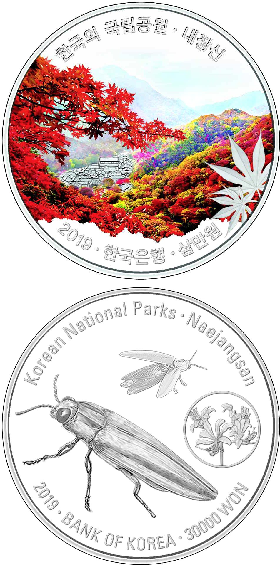 Image of 30000 won coin - Naejangsan | South Korea 2019.  The Silver coin is of Proof quality.