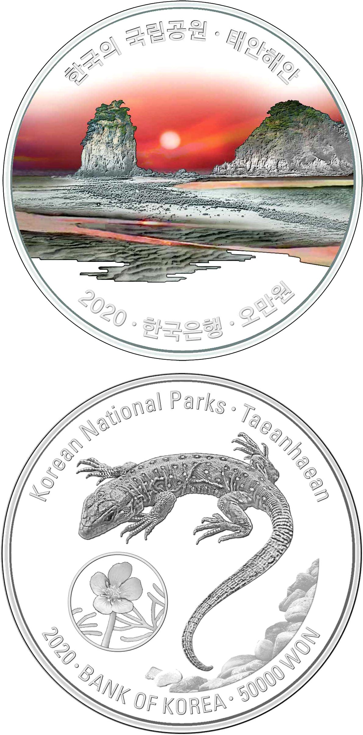 Image of 50000 won coin - Taeanhaean | South Korea 2020.  The Silver coin is of Proof quality.
