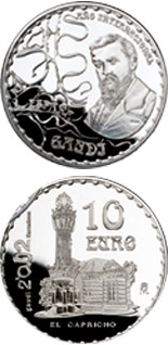 Image of 10 euro coin - International Gaudí Year 2002 El Capricho  | Spain 2002.  The Silver coin is of Proof quality.