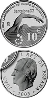 Image of 10 euro coin - World Swimming Championships 2003 | Spain 2003.  The Silver coin is of Proof quality.