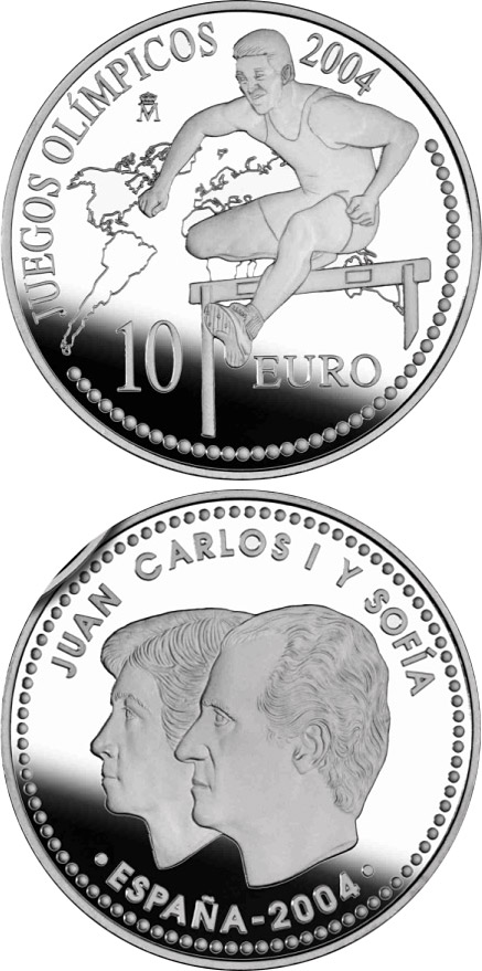 Image of 10 euro coin - Olympic Games Athens 2004 | Spain 2004.  The Silver coin is of Proof quality.