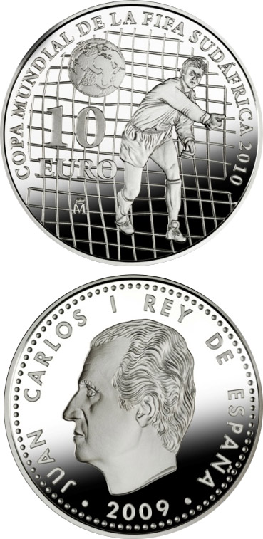 Image of 10 euro coin - 2010 FIFA World Cup South Africa | Spain 2009.  The Silver coin is of Proof quality.