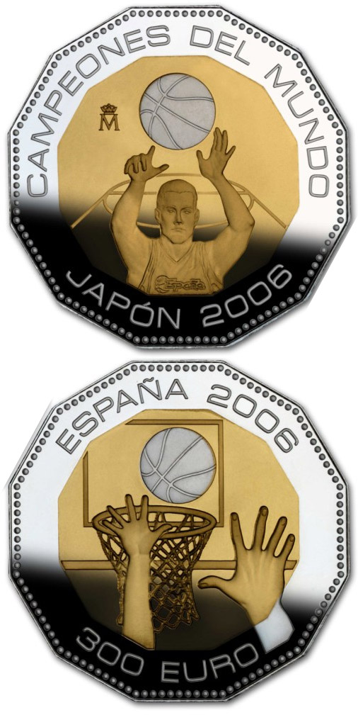 Image of 300 euro coin - World Basketball Champions - Japan 2006 | Spain 2006