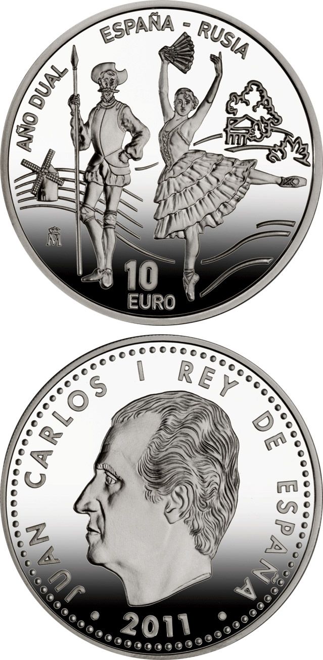 Image of 10 euro coin - Dual Year Spain-Russia 2011 | Spain 2011.  The Silver coin is of Proof quality.