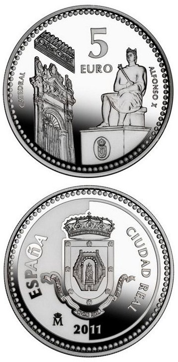 Image of 5 euro coin - Ciudad Real | Spain 2011.  The Silver coin is of Proof quality.