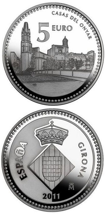 Image of 5 euro coin - Girona | Spain 2011.  The Silver coin is of Proof quality.