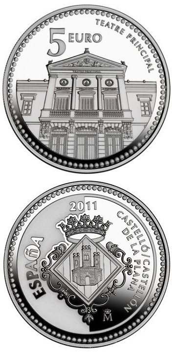 Image of 5 euro coin - Castellón de la Plana / Castelló de la Plana | Spain 2011.  The Silver coin is of Proof quality.
